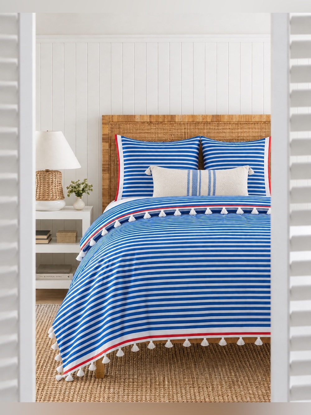 Serena & Lily Candy Stripe Full Queen Duvet Cover 2 Euro Shams Red White Blue